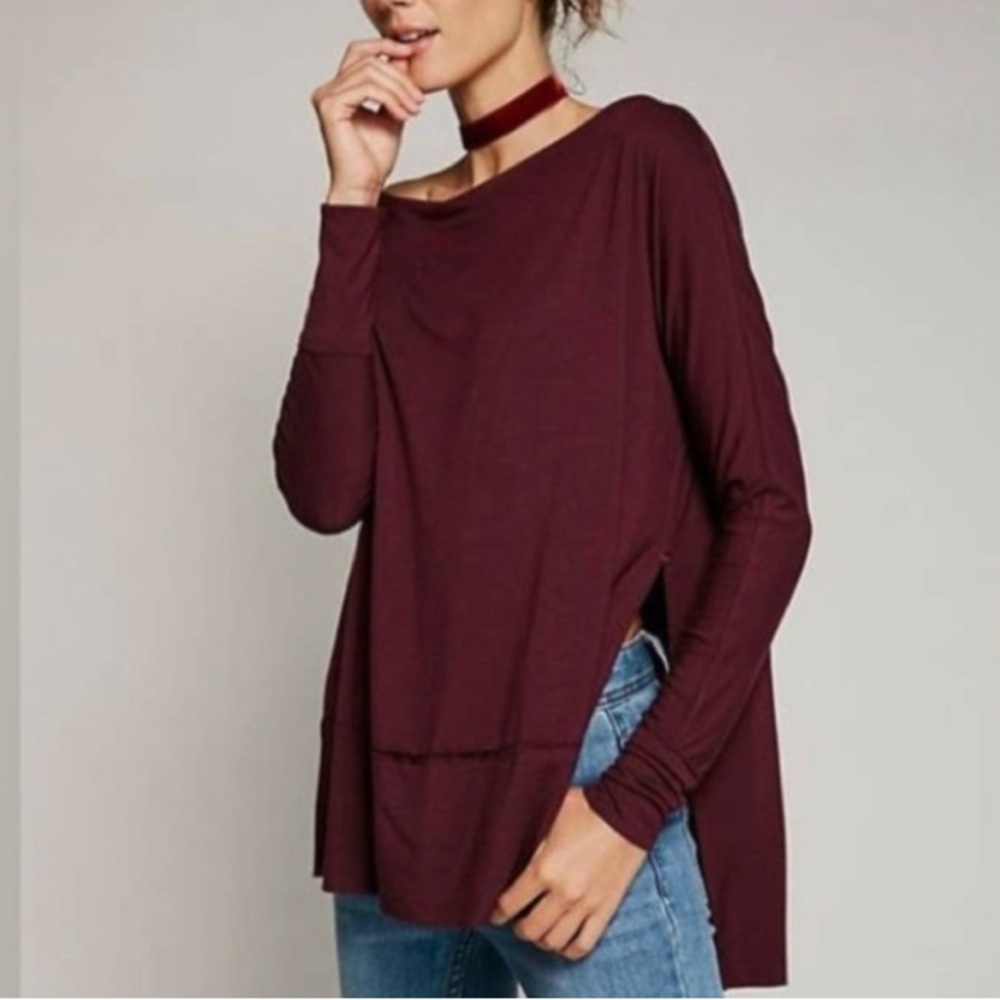 Free People We the Free Luna side slit maroon boat neck tunic top size: M